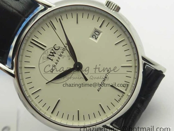 MIROTIME 0420 Fashionable Portofino Automatic SS TWF 1:1 Best Edition Silver Dial SS Markers on Black Leather Strap A 7200